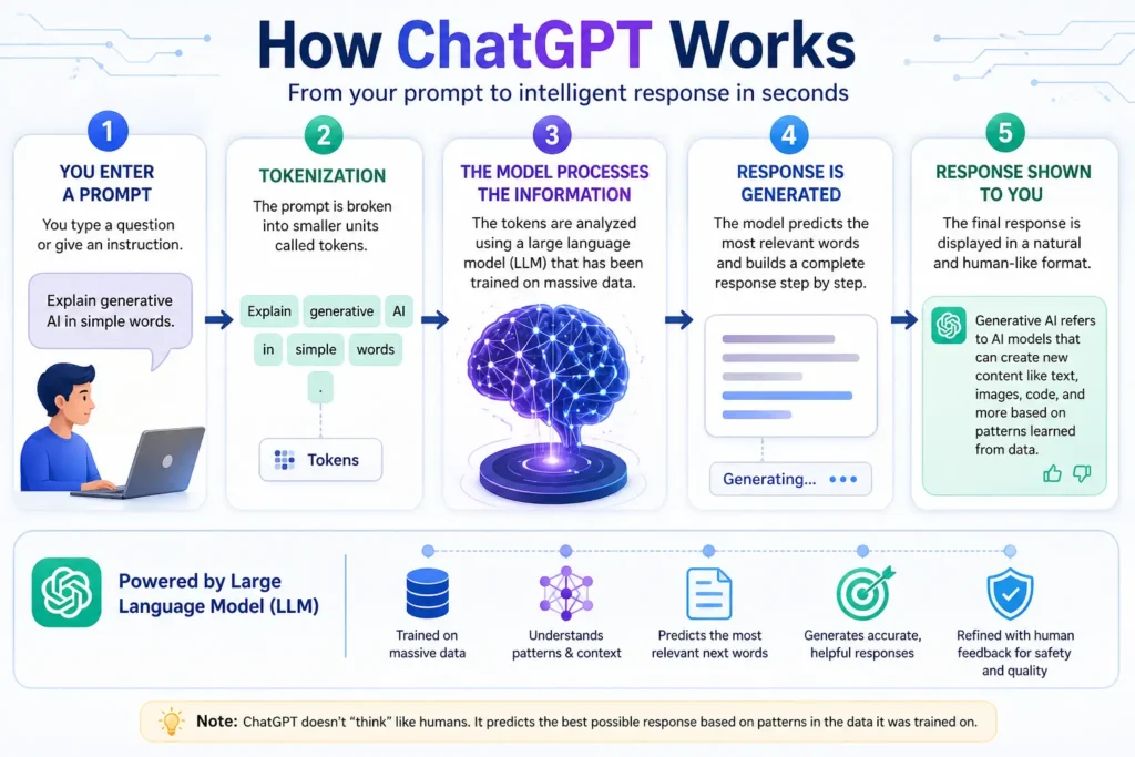 Diagram showing ChatGPT working process from prompt to response