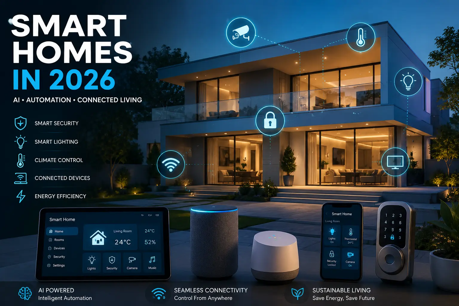 Smart homes technology with AI devices automation and connected living