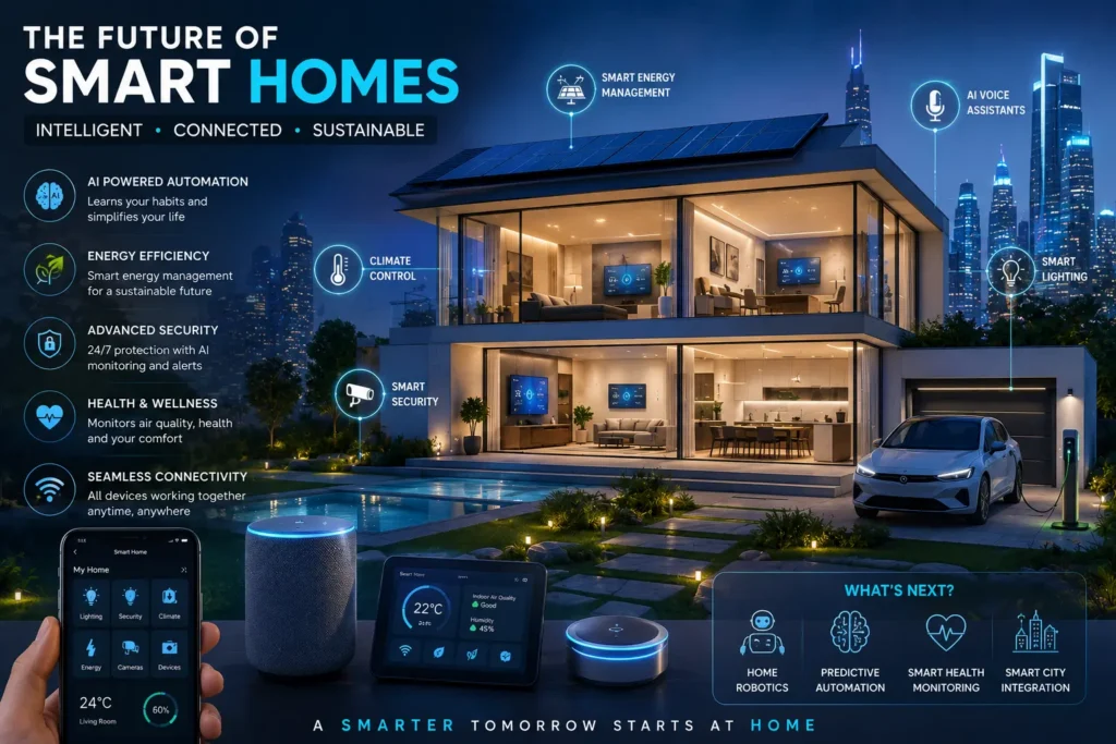 Future AI smart homes with automation robotics and smart city integration